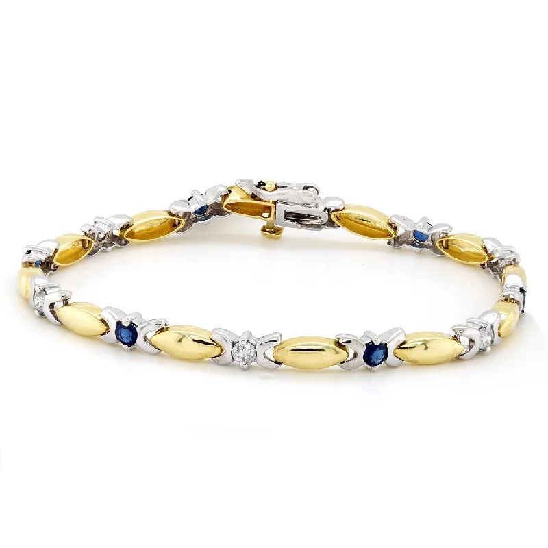 ladies-name-rose-gold-bracelets-TWO-TONE GOLD BRACELET WITH SAPPHIRES AND DIAMONDS, 1/2 CT TW