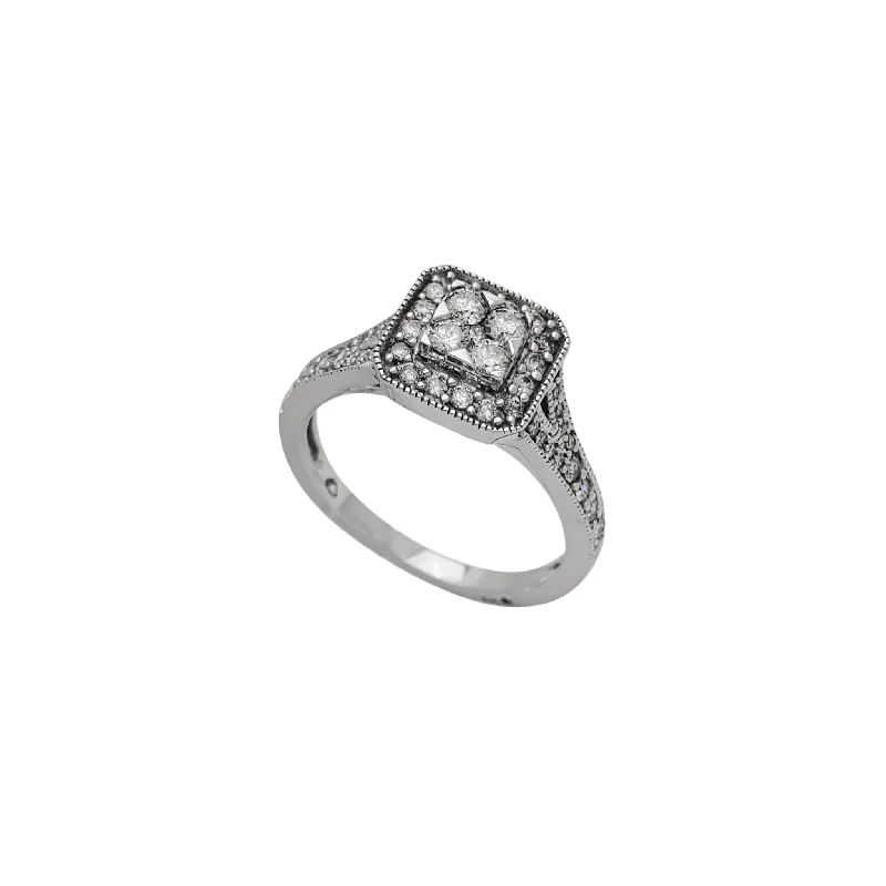 Ladies engagement rings baguette cut -Diamond Pave Radiant Halo Shape Engagement Ring (10K)