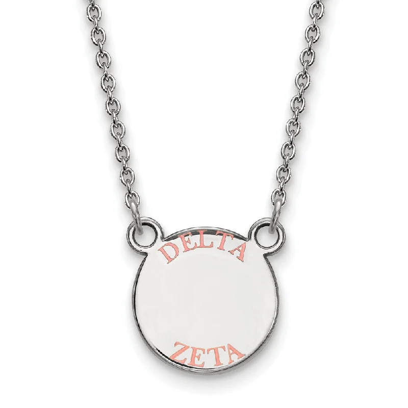 ladies-sterling-silver-diamond-necklaces-Sterling Silver Delta Zeta Small Coral Enamel Necklace