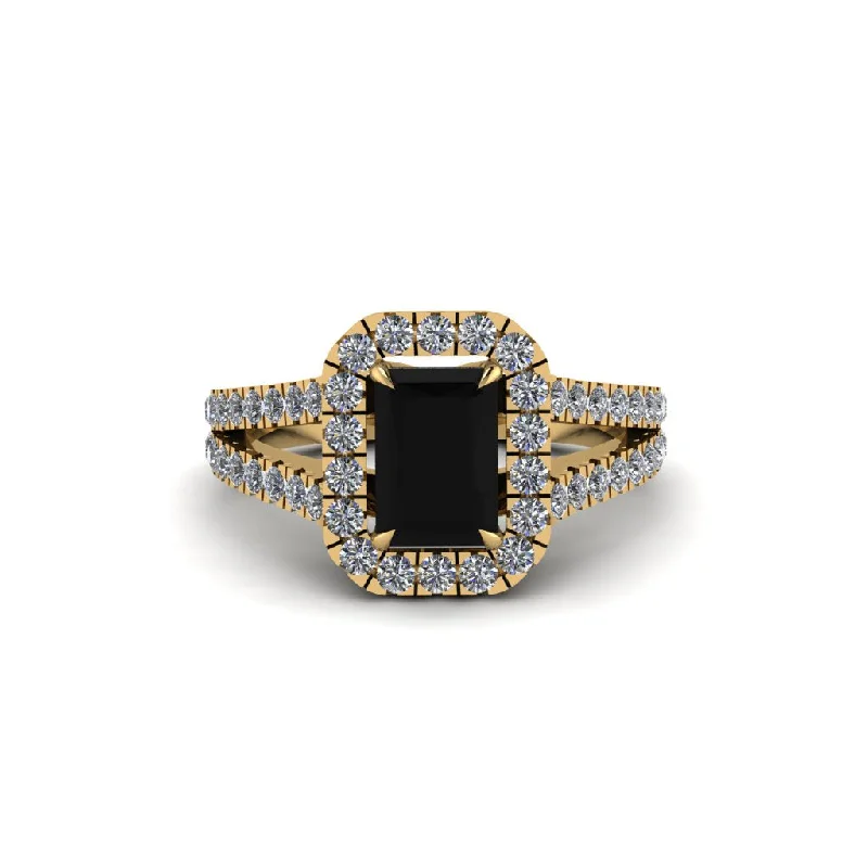 Ladies engagement rings with tiger’s eye -Radiant Cut Black Diamond Halo Split Shank Engagement Ring - Lainey No. 7