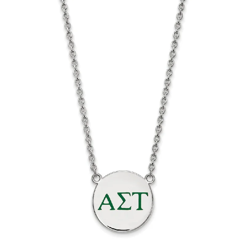 ladies-heart-gold-necklaces-Sterling Silver Alpha Sigma Tau Large Green Enamel Greek Necklace