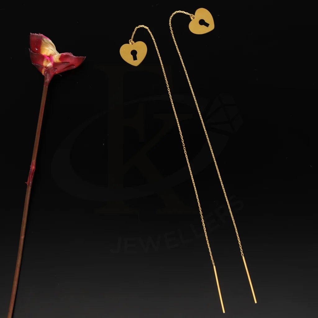 ladies-party-pearl-necklaces-Gold Hanging Heartlock Tic-Tac Earrings 21KT - FKJERN21KM8707