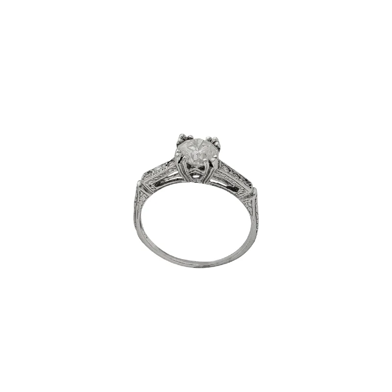 Ladies engagement rings smooth finish -Diamond Vintage Filigree Textured Engagement Ring (Platinum)