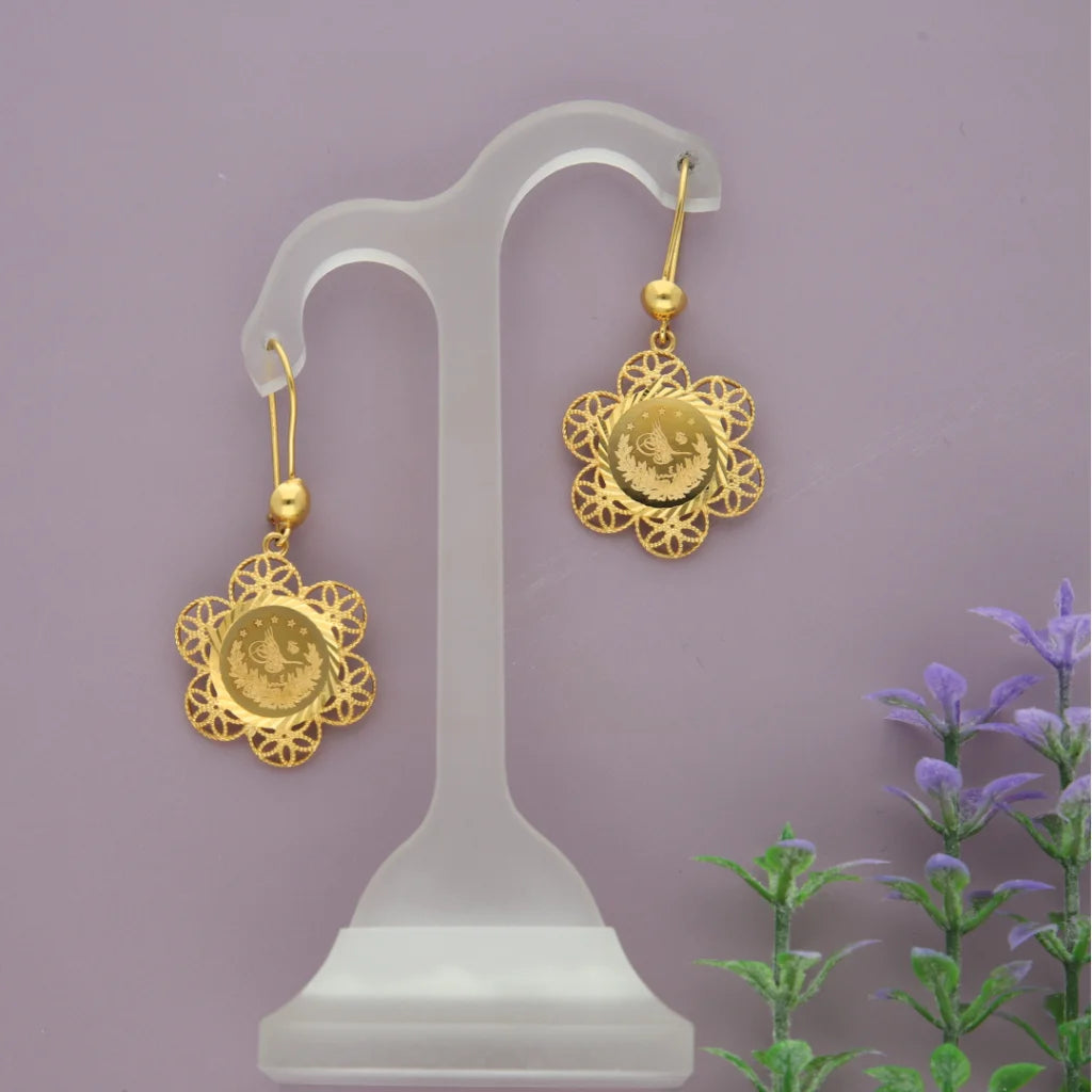 ladies-bridal-heart-necklaces-Gold Flower Shaped Earrings 21KT - FKJERN21K7757