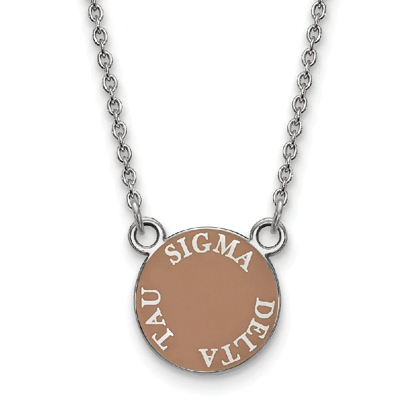 ladies-bridal-pearl-necklaces-Sterling Silver Sigma Delta Tau Small Enamel Disc Necklace