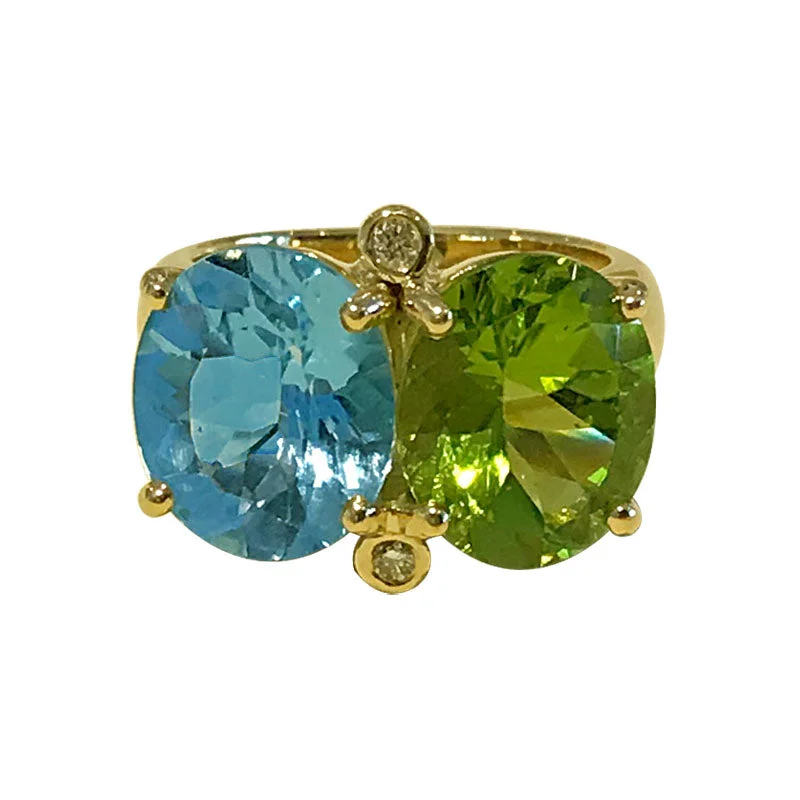 Ladies rings lightweight bands -Ring- Blue Topaz, Peridot and Diamond