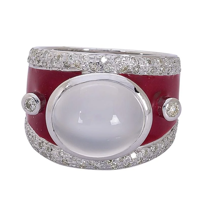 Ladies rings adjustable size -Ring- Moonstone and Diamond (Enamel)  (265RS)