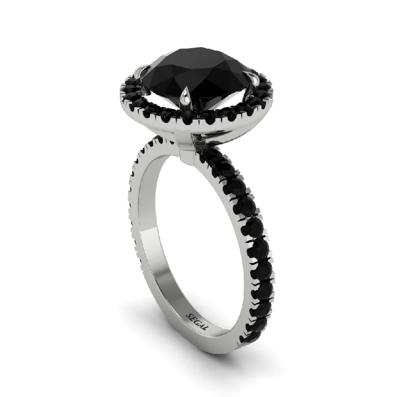 Ladies engagement rings with pave setting -Round Cut Black Diamond Halo Engagement Ring - Charleigh No. 39