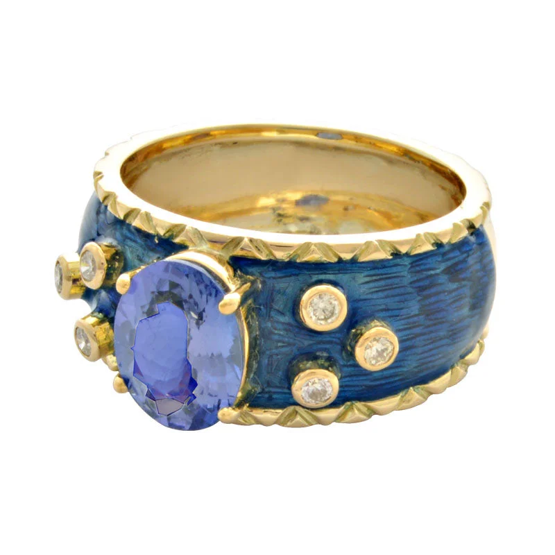 Ladies rings fancy settings -Ring-Tanzanite and Diamond (Enamel)