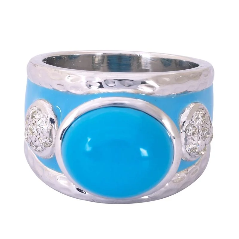 Ladies rings for graduations -Ring- Turquoise and Diamond (Enamel)  (265GS)