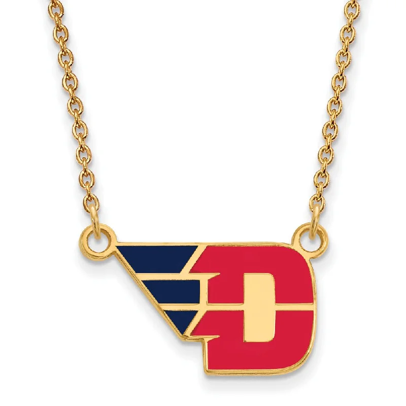 ladies-diamond-long-necklaces-14k Gold Plated Silver U of Dayton Small Enamel Pendant Necklace