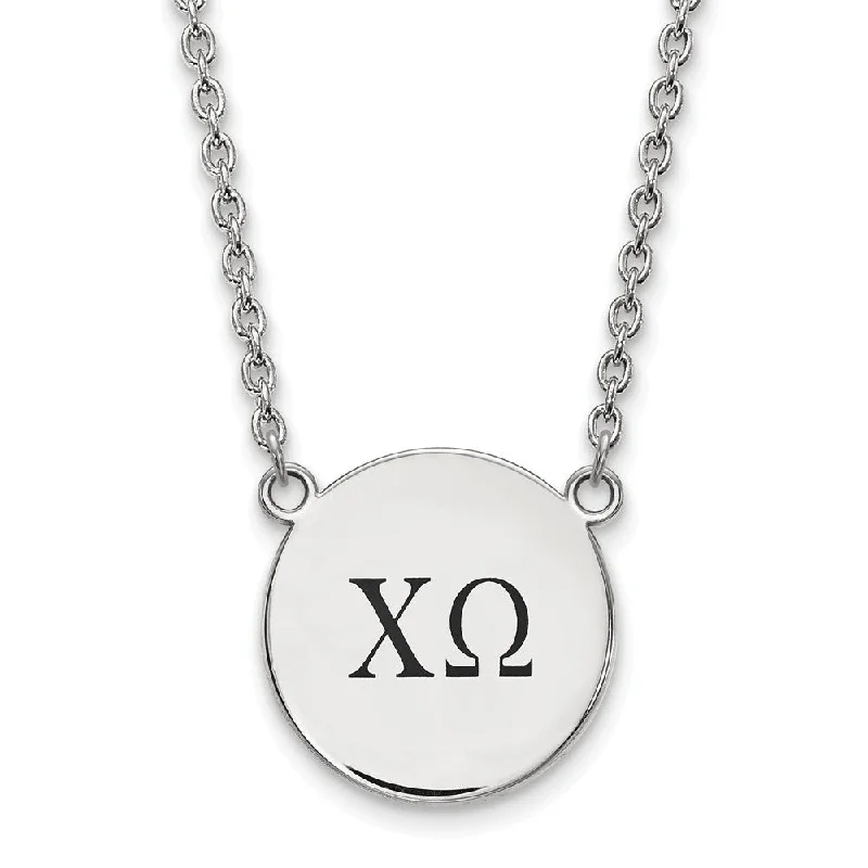 ladies-pearl-bridal-necklaces-Sterling Silver Chi Omega Large Enamel Greek Letters Necklace