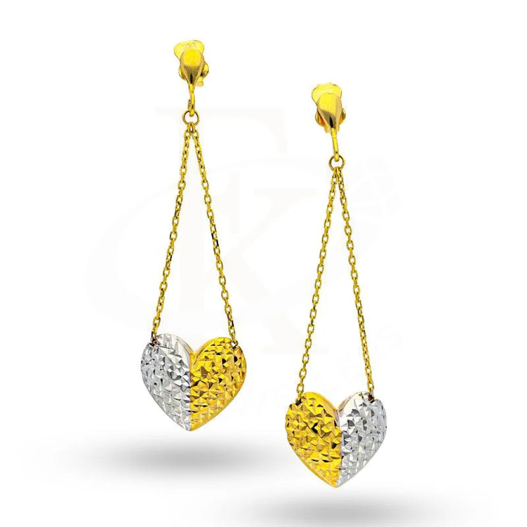 ladies-charm-pearl-necklaces-Gold Dual Tone Hearts Shaped Drop Earrings 18KT - FKJERN18K1842