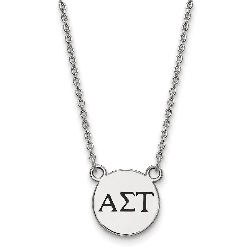 ladies-crystal-silver-necklaces-Sterling Silver Alpha Sigma Tau Small Enamel Greek Letters Necklace