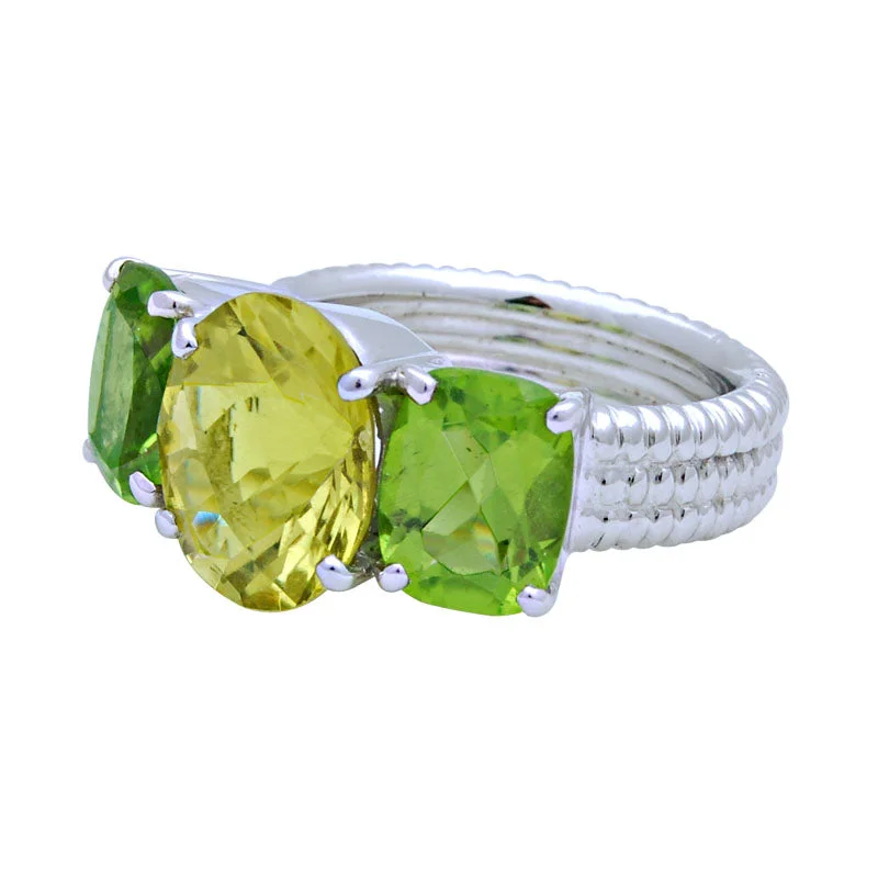 Ladies rings with cat designs -Ring-Lemon Quartz and Peridot