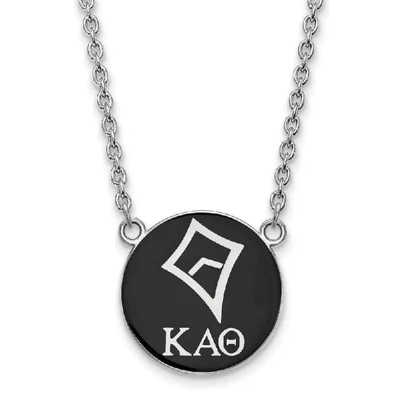 ladies-choker-necklaces-Sterling Silver Kappa Alpha Theta Lg Black Enamel Kite Disc Necklace