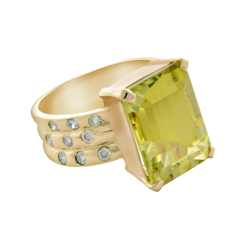 Ladies rings artistic settings -Ring-Lemon Quartz and Diamond  (1916F)