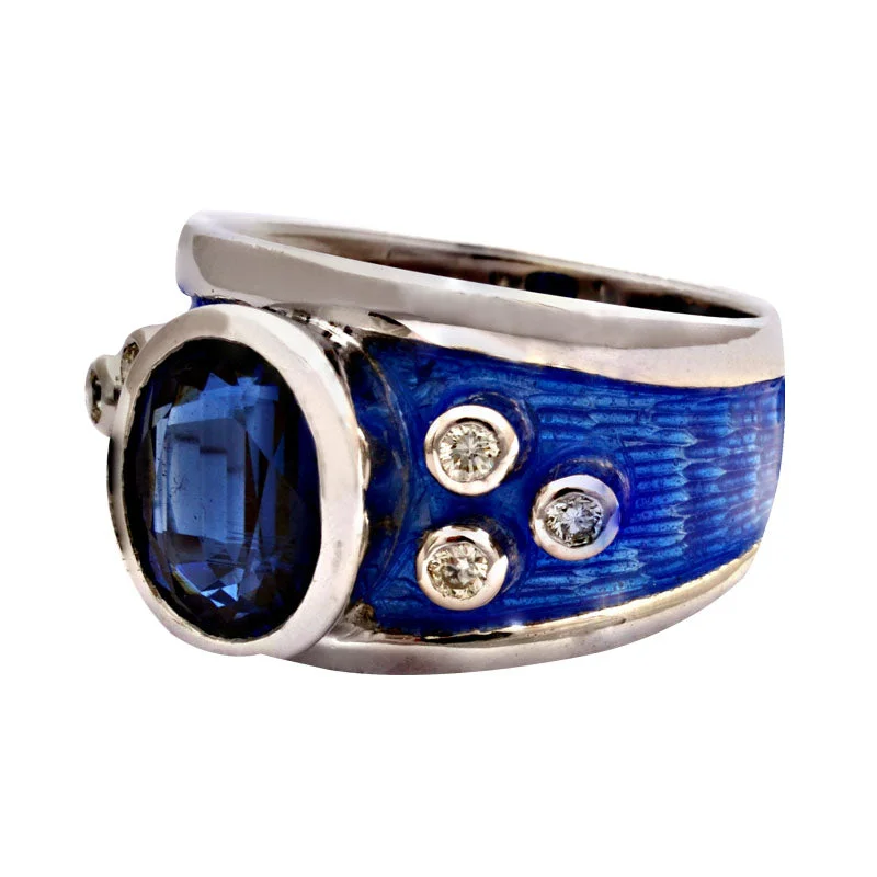 Ladies rings with wave designs -Ring-Kyanite and Diamond (Enamel)