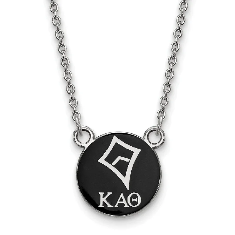 ladies-statement-silver-necklaces-Sterling Silver Kappa Alpha Theta Sm Black Enamel Kite Disc Necklace