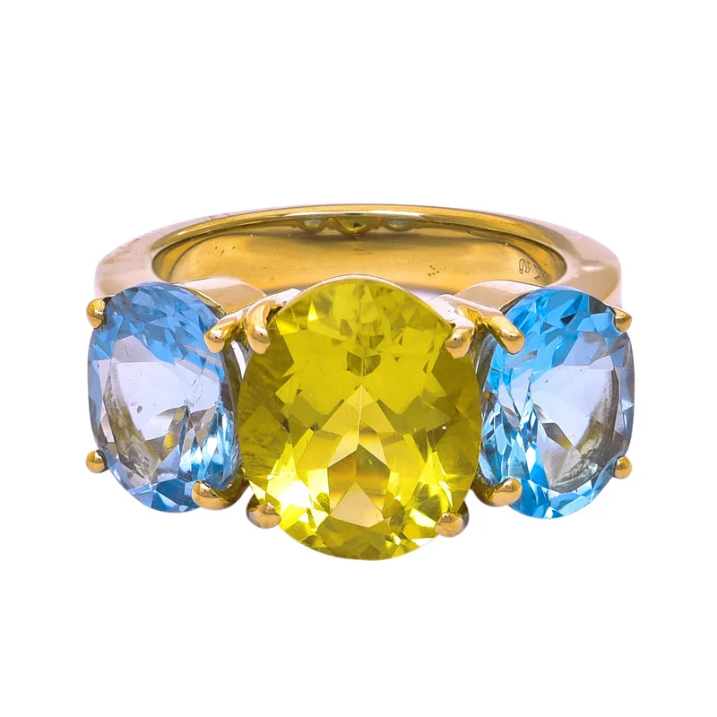 Ladies rings for conventions -Ring- Lemon Quartz, Blue Topaz and Diamond