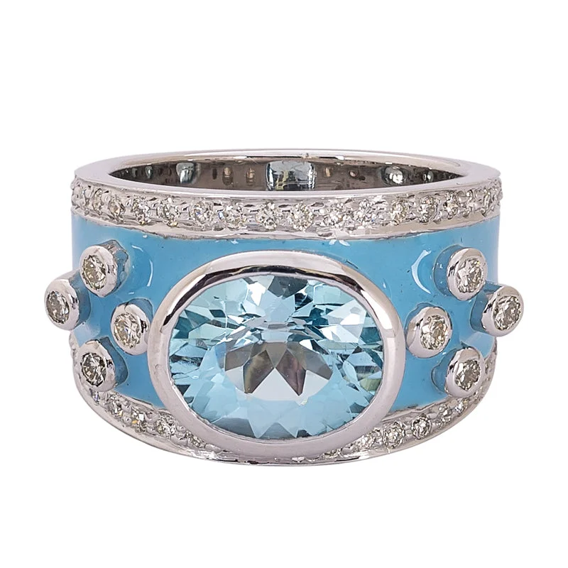 Ladies rings dainty bands -Ring- Blue Topaz and Diamond (Enamel)  (272BS)