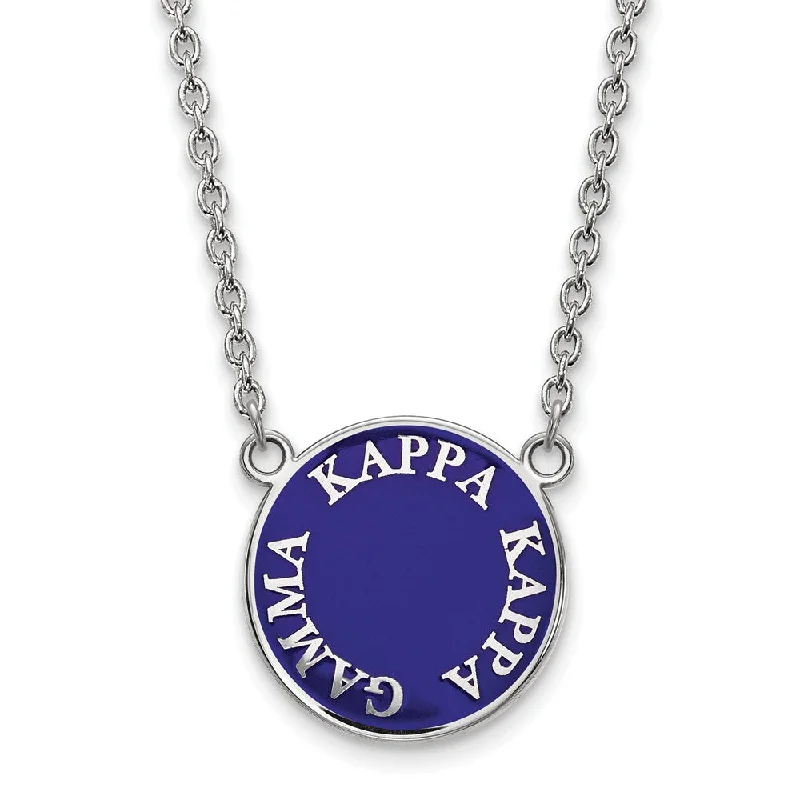 ladies-everyday-silver-necklaces-Sterling Silver Kappa Kappa Gamma Large Enamel Disc Necklace