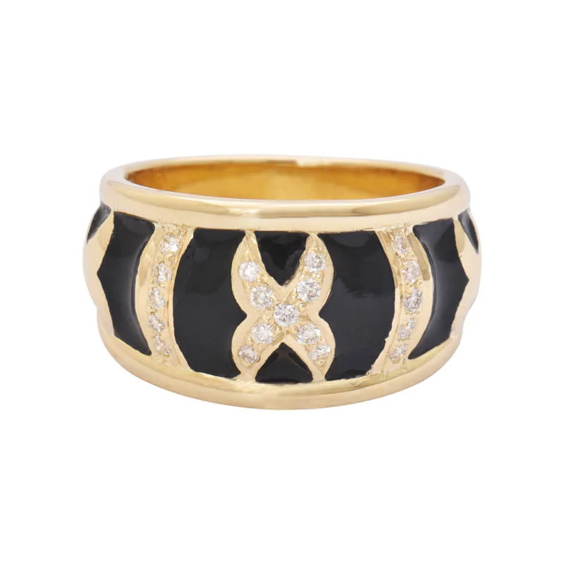 Ladies rings bold textures -RING - DIAMOND (ENAMEL) IN 18K GOLD