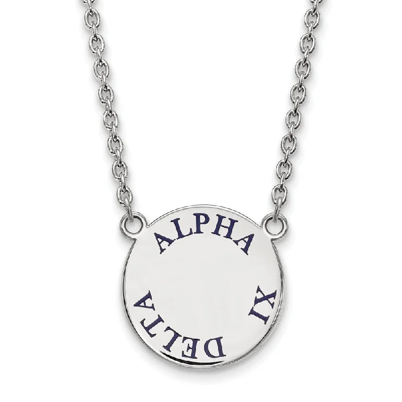 ladies-trendy-diamond-necklaces-Sterling Silver Alpha Xi Delta Large Blue Enamel Necklace