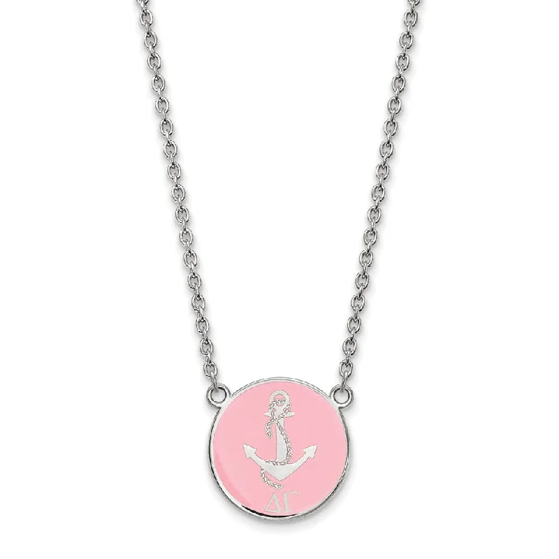 ladies-layered-heart-necklaces-Sterling Silver Delta Gamma Large Pink Enamel Logo Necklace