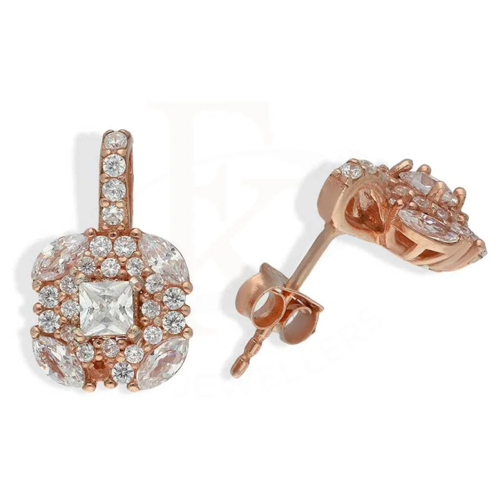 Sterling Silver 925 Rose Gold Plated Stud Earrings - FKJERNSL2945