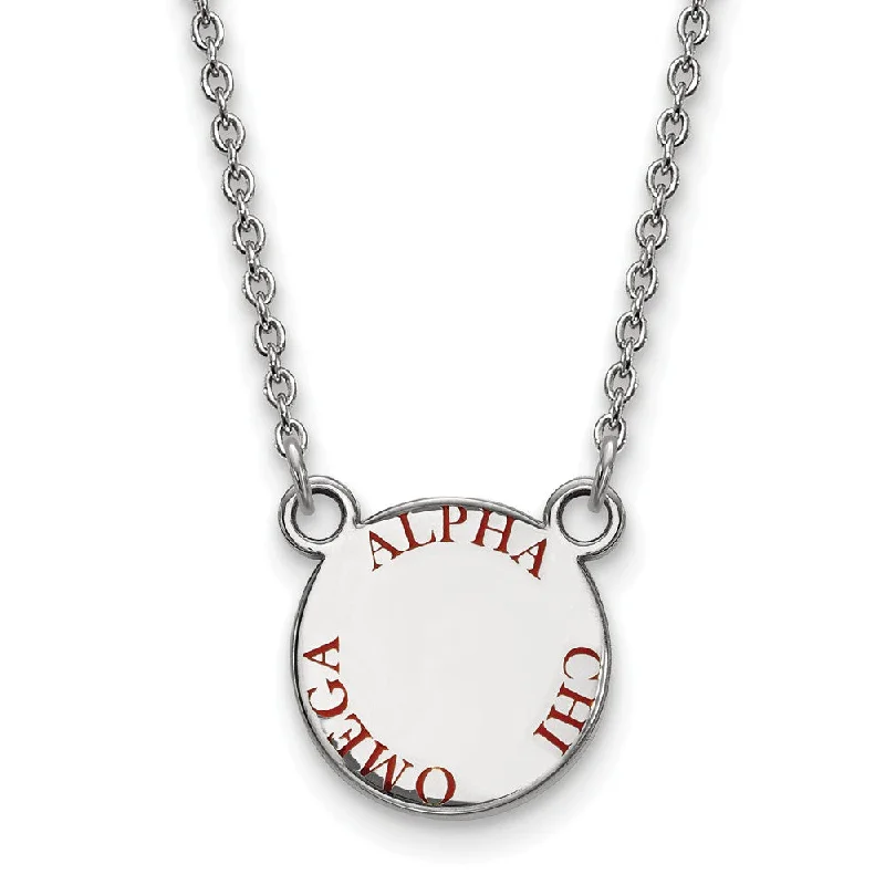 ladies-short-heart-necklaces-Sterling Silver Alpha Chi Omega Small Red Enamel Necklace