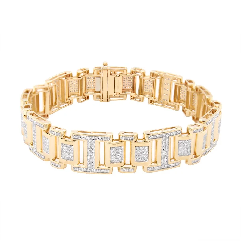 ladies-rose-gold-flower-bracelets-MEN'S MODERN YELLOW GOLD BRACELET WITH 576 ROUND CUT DIAMONDS, 2 1/2 CT TW