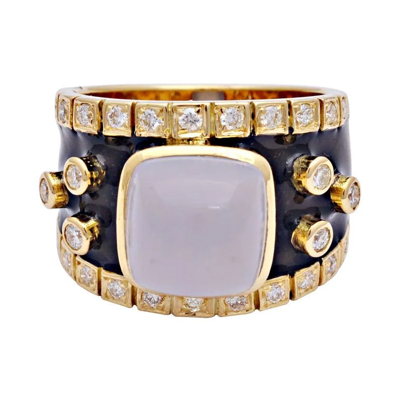 Ladies rings quirky patterns -Ring-Chalcedony and Diamond (Enamel)  (2100J)