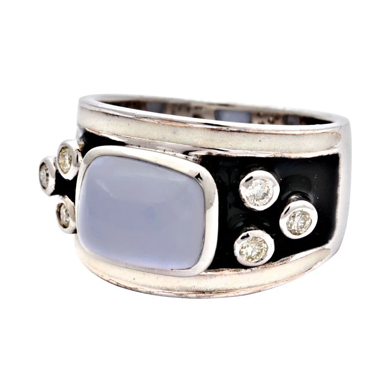 Ladies rings with charms -Ring-Chalcedony and Diamond (Enamel)