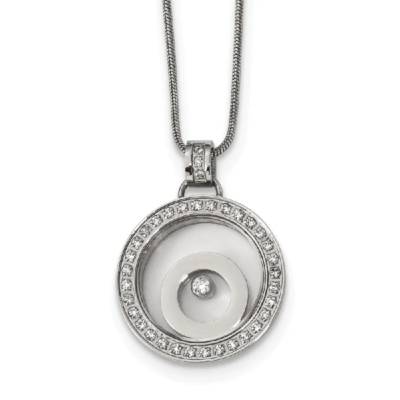 ladies-vintage-diamond-necklaces-Stainless Steel, CZ and Glass Floating Circle Necklace, 18 Inch