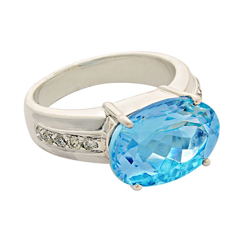 Ladies rings for game nights -Ring-Blue Topaz and Diamond