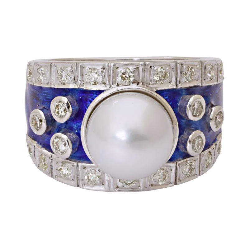 Ladies rings for award ceremonies -Ring-South Sea Pearl and Diamond (Enamel)  (220DS)