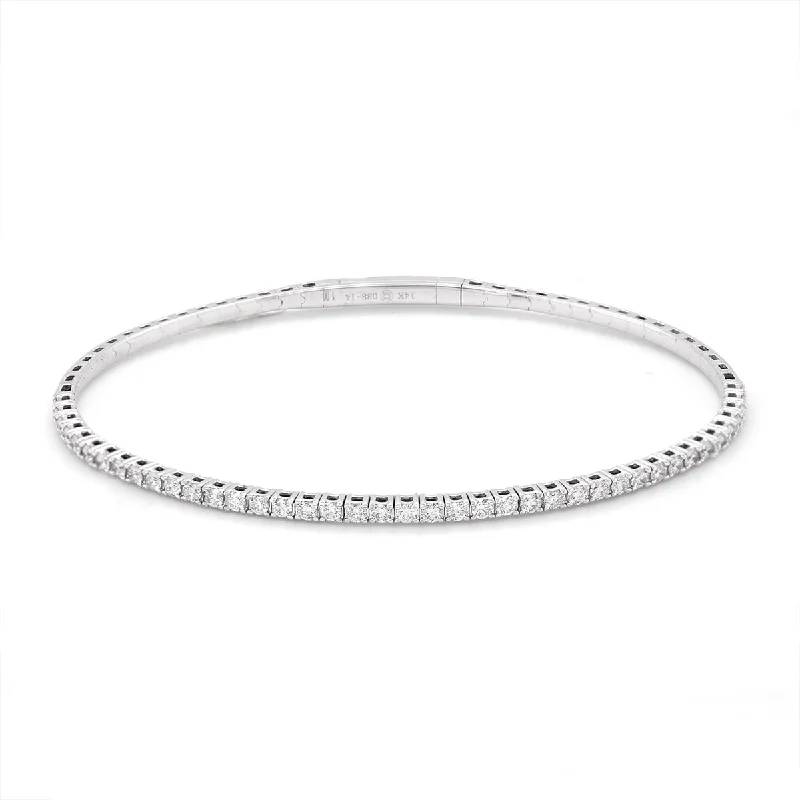 ladies-fashion-silver-bracelets-WHITE GOLD BANGLE TENNIS BRACELET WITH DIAMONDS, 1.00 CT TW