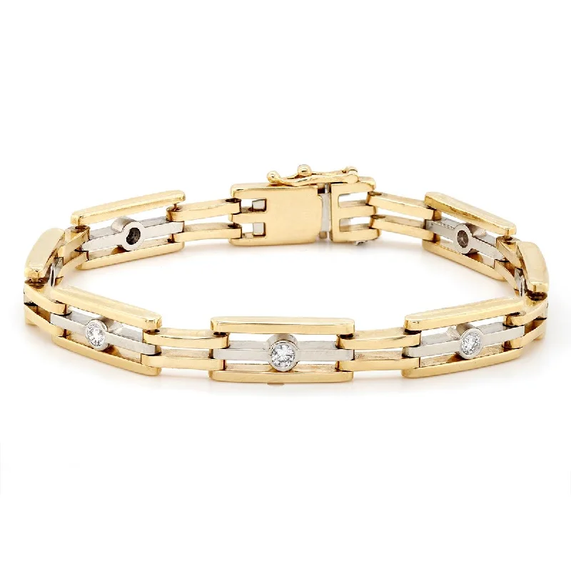 ladies-initial-silver-bracelets-MEN'S TWO-TONE GOLD CHAIN BRACELET WITH DIAMONDS, 5/8 CT TW