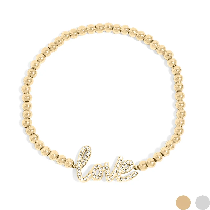 ladies-name-gold-bracelets-18K Gold PVD Stainless Steel Stone Love Metal Beaded Stretch Bracelet / BRJ1014