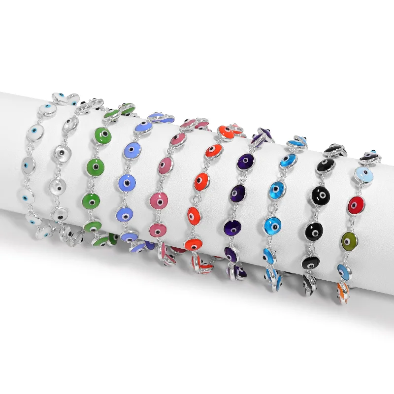 ladies-modern-diamond-bracelets-Sterling Silver Colorful Evil Eye Bracelet / DIS0048