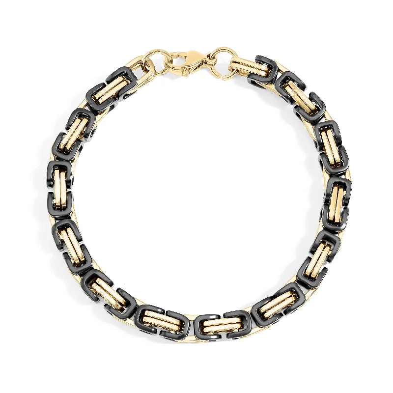 ladies-bridal-diamond-bracelets-Stainless Steel Black and 18K Gold PVD Coated Byzantine Chain Bracelet or Anklet / BRJ9089