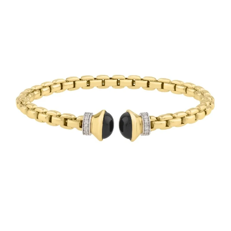 ladies-cuff-silver-bracelets-TWO-TONE GOLD BANGLE BRACELET WITH BLACK ONYX AND DIAMONDS, .20 CT TW