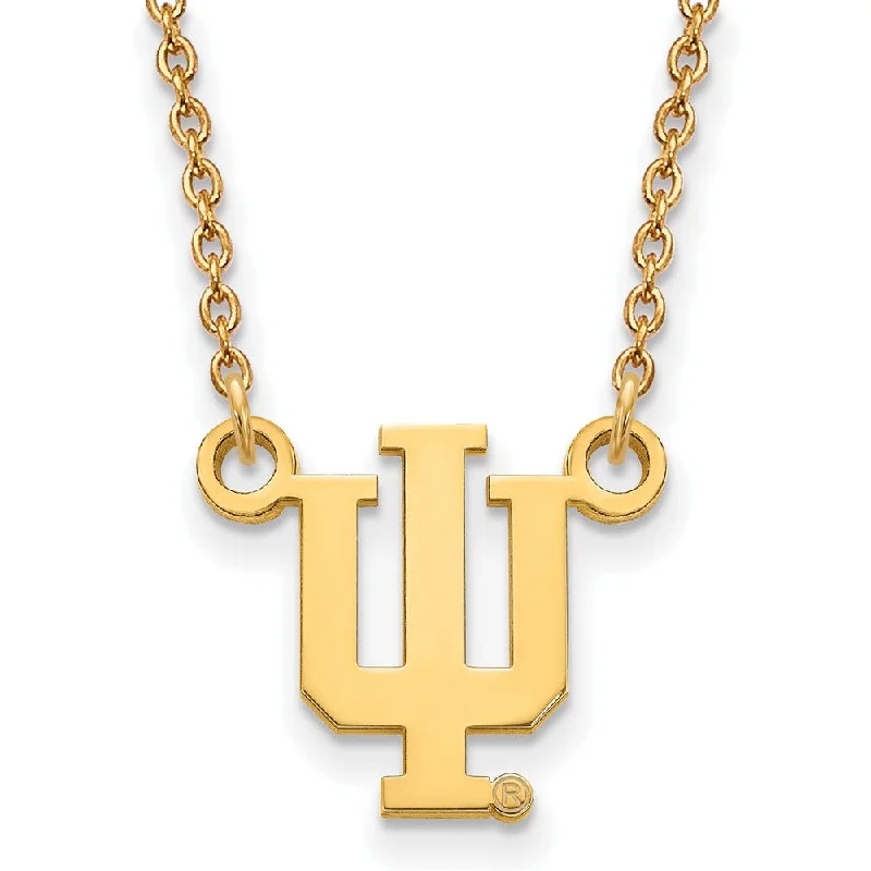 ladies-artisan-heart-necklaces-10k Yellow Gold Indiana U Small 'IU' Pendant Necklace