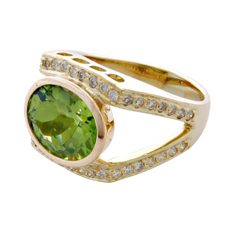 Ladies rings stackable designs -Ring-Peridot and Diamond