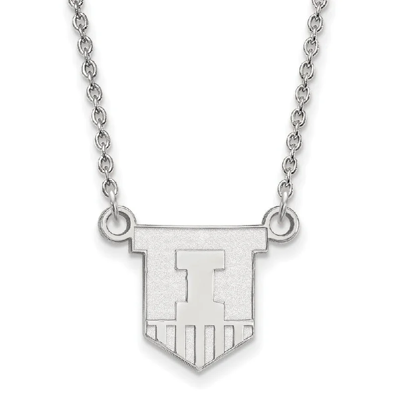 ladies-trendy-silver-necklaces-10k White Gold U of Illinois Small Shield Pendant Necklace