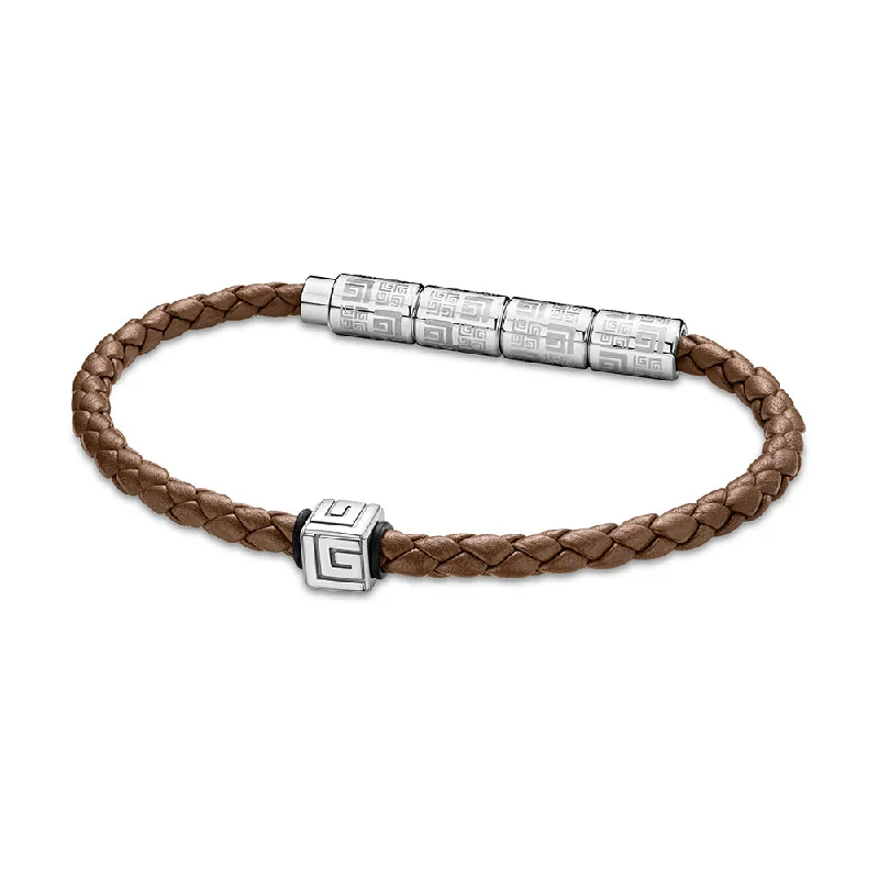 ladies-heart-diamond-bracelets-Gabriel Stainless Steel And Brown Bracelet