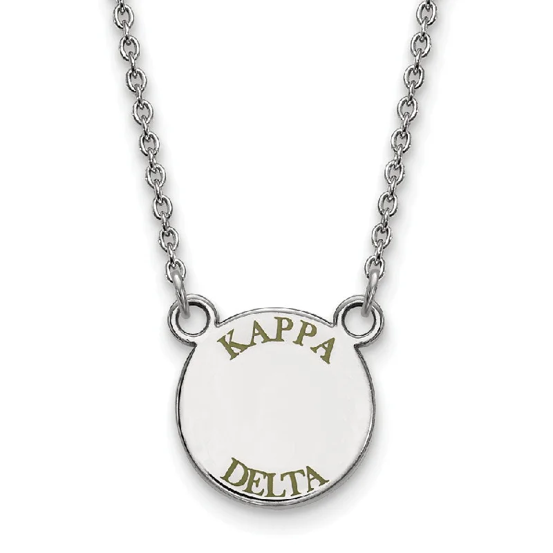 ladies-silver-necklaces-Sterling Silver Kappa Delta Small Olive Green Enamel Necklace