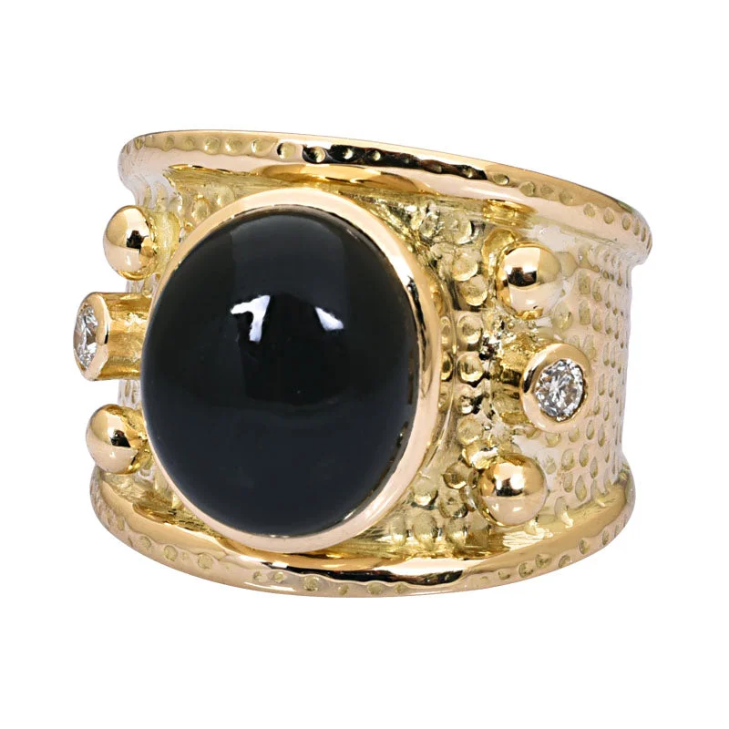 Ladies rings with moss agate -Ring-Black Onyx and Diamond