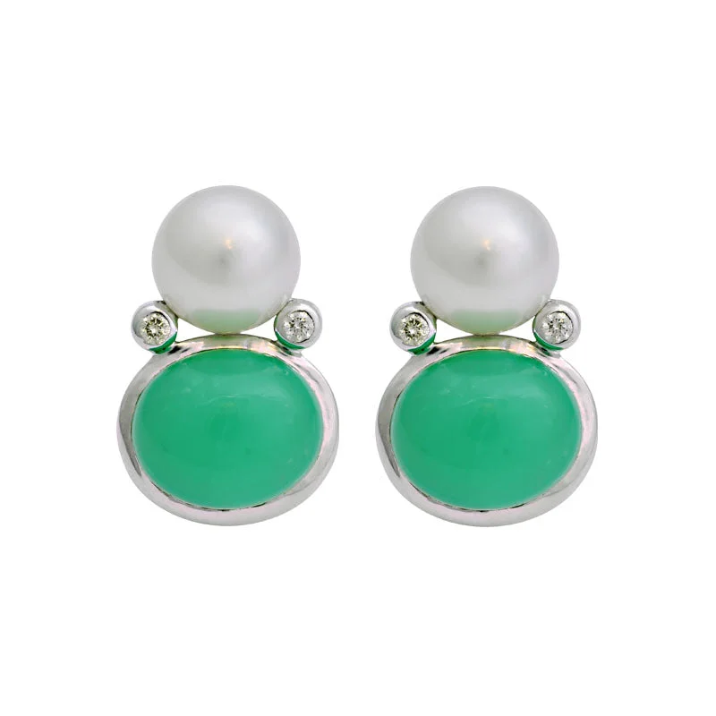 ladies-everyday-silver-necklaces-Earrings-Chrysoprase, South Sea Pearl and Diamond